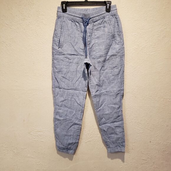 Athleta Blue 100% Linen Retreat Jogger Pants Womens Mid-Rise Pull On Size 2 - Picture 1 of 10